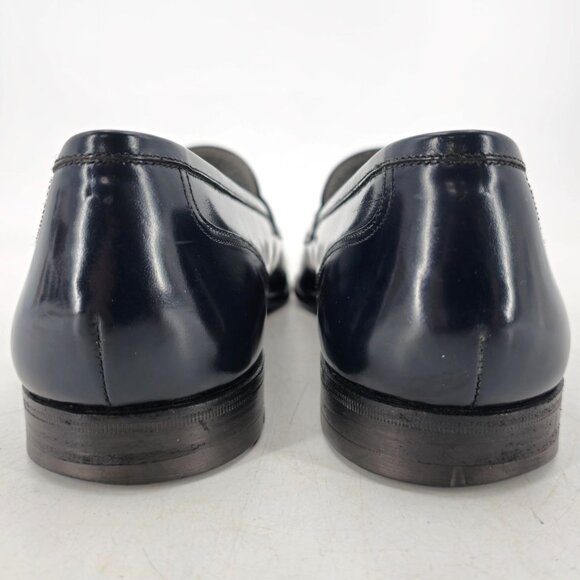 Vintage Bally Italy Navy Blue Leather Dress Shoes Mens 11.5 Penny Loafers Morris - Picture 6 of 11